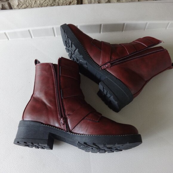 SO Broccoli women's combat boots size 8, Moniquewine color, side zip top buckles - Picture 9 of 13
